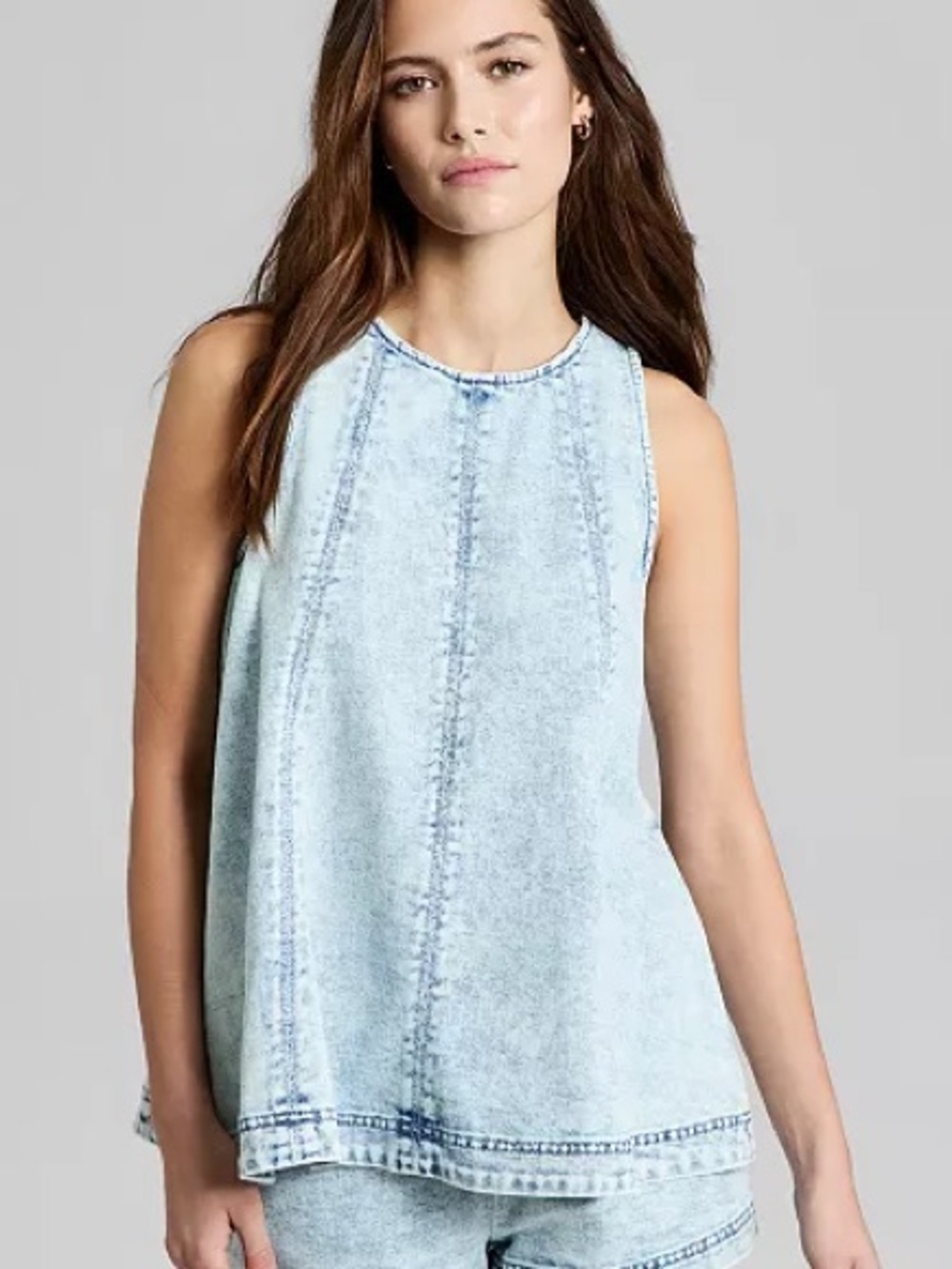 052- And Now This Blue Denim Denim Sleeveless Tunic Top Size XXS